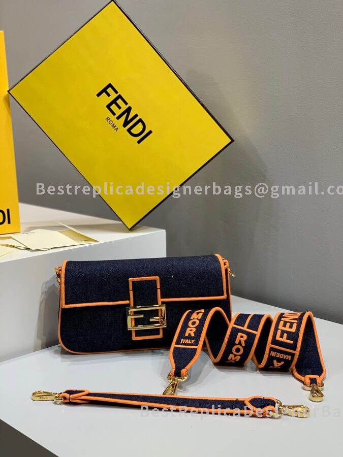 Fendi Baguette Mini Orange denim Bag GHW 771S